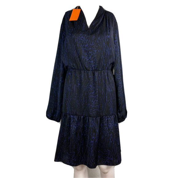 NWT Gigi Parker Dress Womens Sz M‎ Navy Blue Animal Print Eclipse Tiered Blouson - Picture 3 of 11